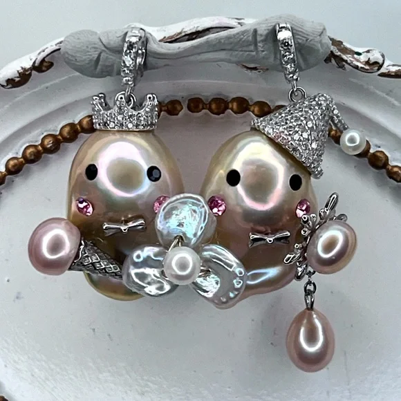 Handmade S925 SS Premium Flameball Pearl Boy Girl Character Detachable Pendant